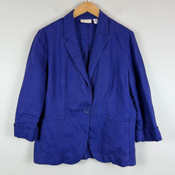 Chico's Jackets & Blazers - Chico's 100% Linen Blazer Jacket Women 1 US M Cobalt Blue One Button Career Work